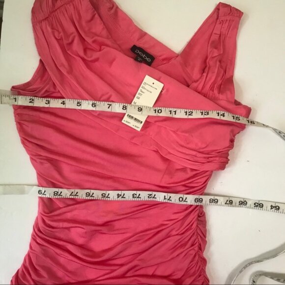 Bebe NEW Hot Pink Ruched Draped Tank Top Silky Stretch Bodycon Slimming Tank - Picture 4 of 11